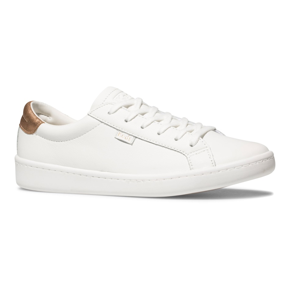 Keds Women's Ace Leather Metallic White-Rose Gold