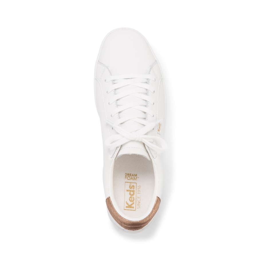 Keds Women's Ace Leather Metallic White-Rose Gold