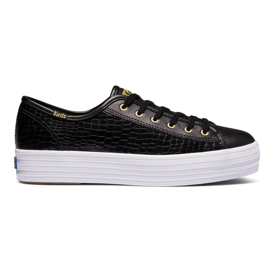 Keds Women's Triple Kick Croc Leather Black