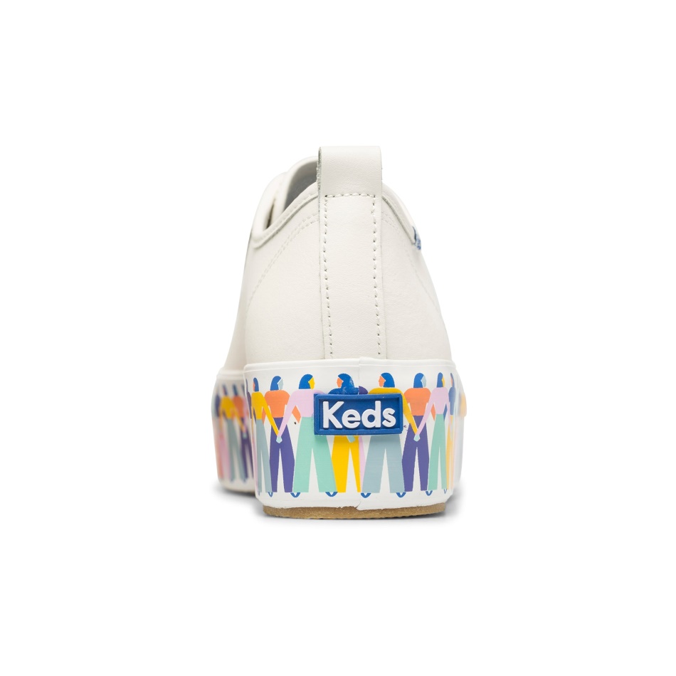 Keds Women's Triple Up Leather Rainbow People by Elizabeth Olwen White Multi