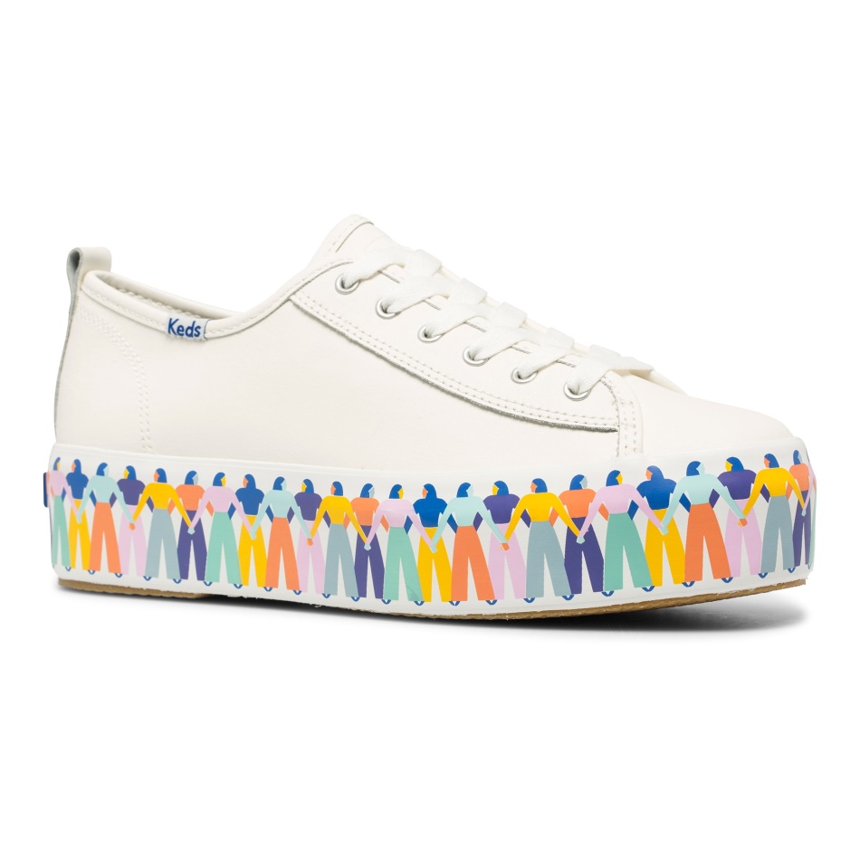 Keds Women's Triple Up Leather Rainbow People by Elizabeth Olwen White Multi
