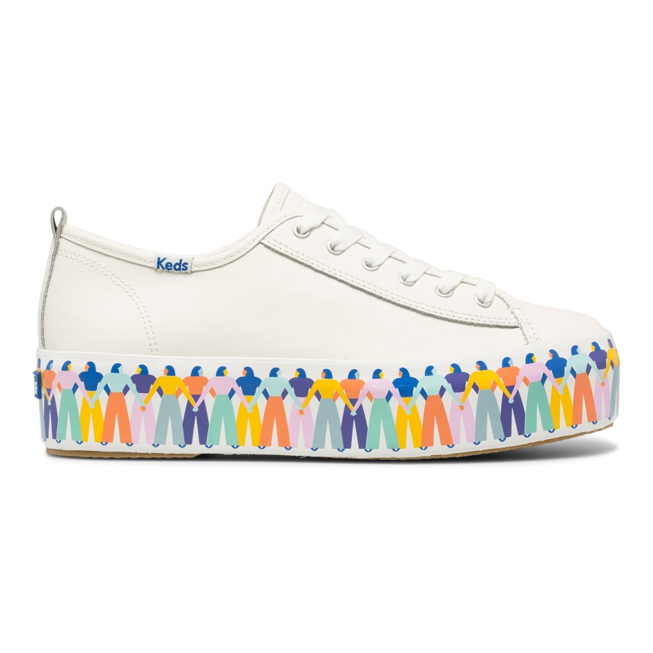 Keds Women's Triple Up Leather Rainbow People by Elizabeth Olwen White Multi